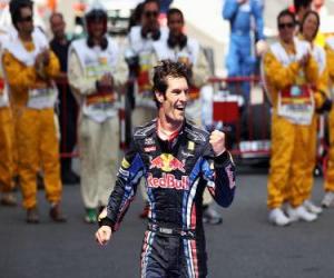 yapboz Mark Webber Circuit de Catalunya, İspanya Grand Prix (2010) onun zaferi kutladı
